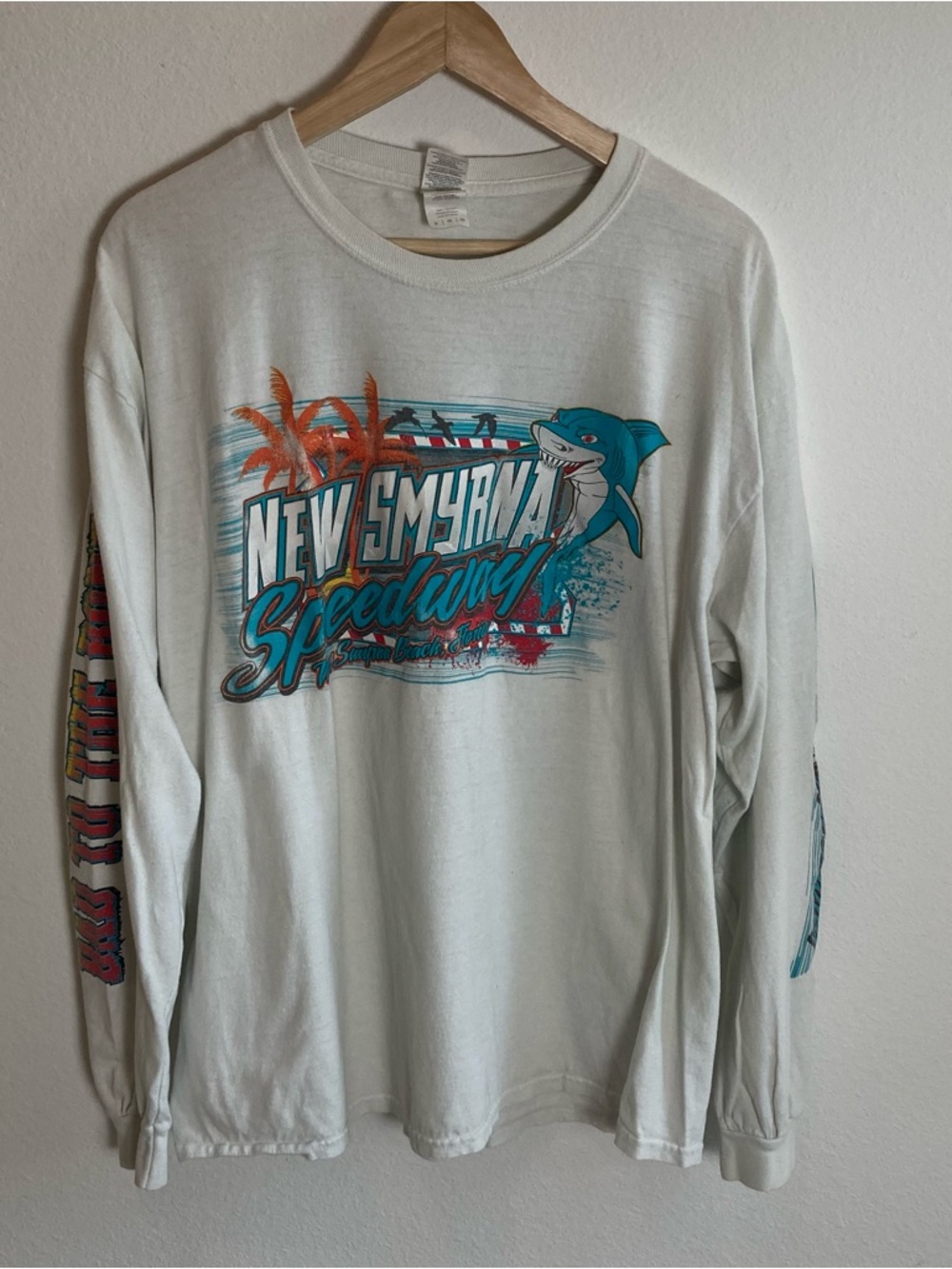 Vintage Y2K New Smyrna Speedway NASCAR Racing Shark Graphic XL Long Sleeve Shirt
